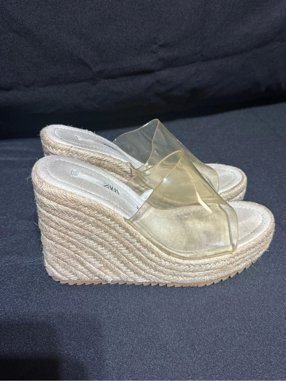 ZARA Clear PVC Espadrille Platform Slides in Beige